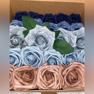 24 Count Navy Dusty Blue Shades & Dusty Rose Flowers Wedding Bouquet Centerpiece